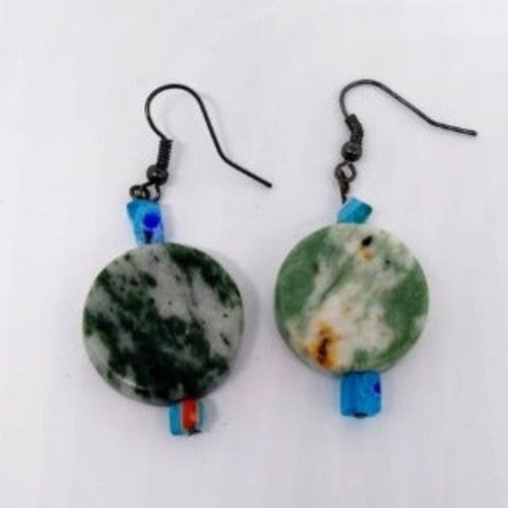 Green marble & blue earrings